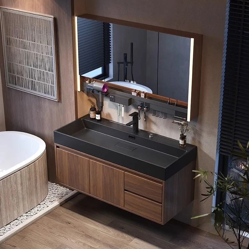 Simple solid wood washbasin Rock integrated basin Wash basin Bathroom cabinet Combined toilet
