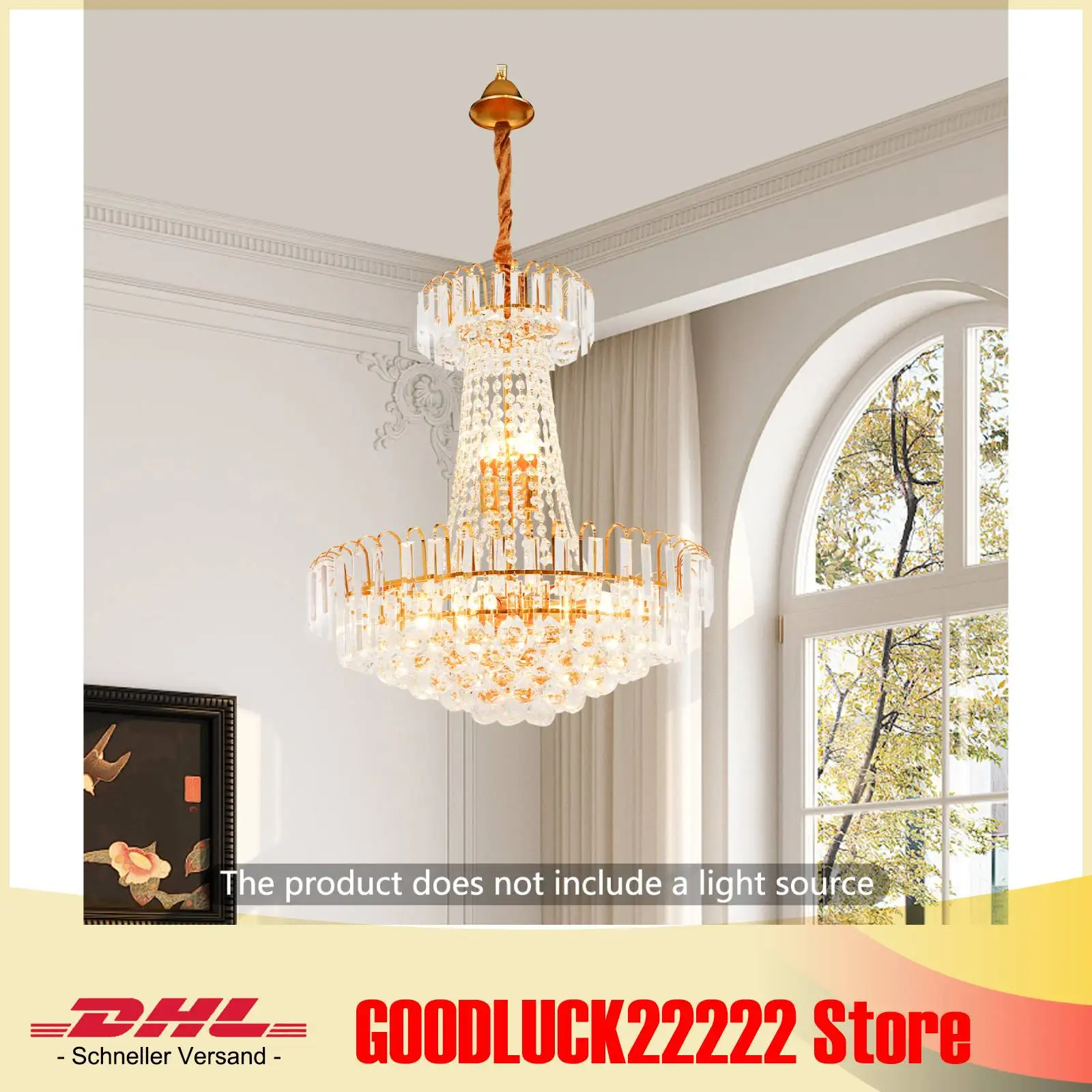 Kristallen kroonluchters, K9 helder kristal lange hanglamp 60x70cm 220V, ijzeren frame met kristallen draden E14 fitting, elegant licht