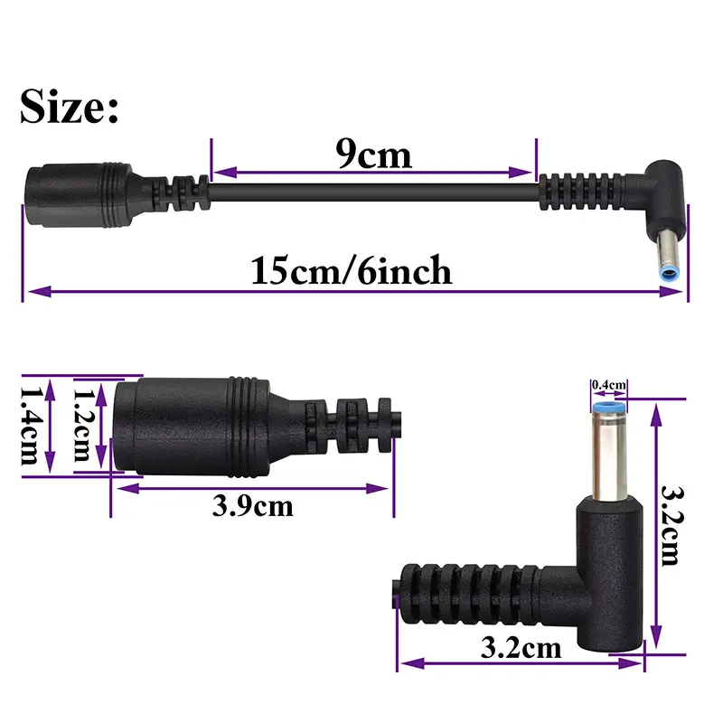 HP 충전기용 배럴 스마트 블루 팁 동글 케이블, 스트림 스펙터 파빌리온용, 30 개, 7.4mm ~ 4.5mm, 19.5v, 45w, 65w, 90w, 120w