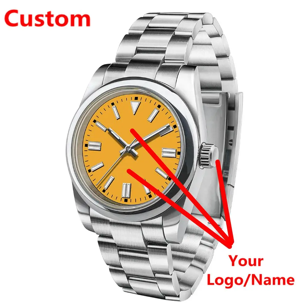 นาฬิกาข้อมือผู้ชายโลโก้สั่งทำพิเศษ แซฟไฟร์ หรูหรา NH35/มิโยตะ ระบบอัตโนมัติ กลไกจักรกล ขนาด 36 มม./39 มม. กันน้ำลึก 10 บาร์ เรืองแสง