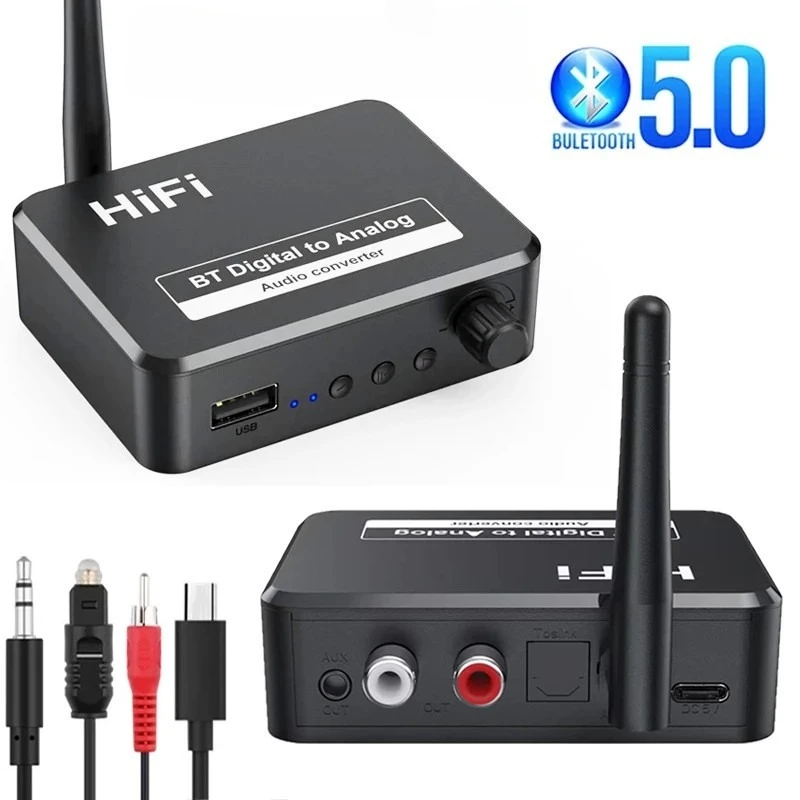 

DAC Bluetooth 5.0 Audio Receiver Digital to Analog Converter 3.5mm AUX RCA L/R U-Disk Optical Stereo Hifi 2 in1 Wireless Adadper
