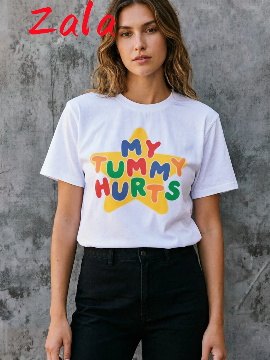 Cherry Bean Letter Print Women's T-Shirt Casual Crew Neck Summer Short Sleeved Harajuku Streetwear Tops Tees Women's Clothing