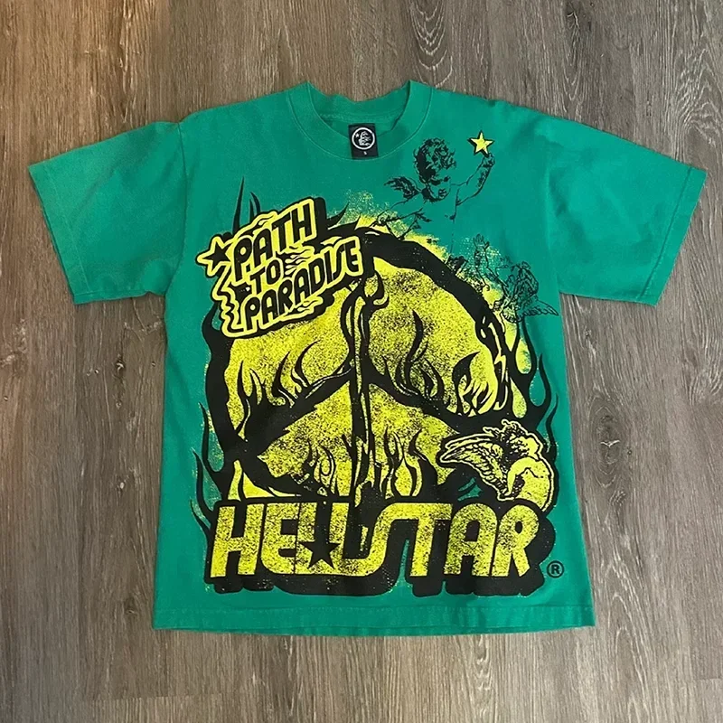 Hellstar Heren Kleine Pre Owned Pad T-Shirt Heren En Dames Katoenen T-Shirts Met Korte Mouwen