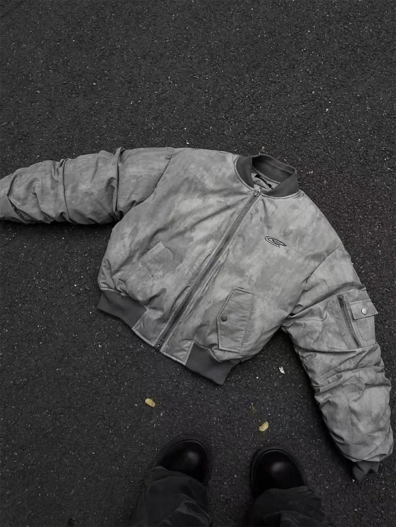 Flying baseball jacket winter clothes newcomer cotton jacket American retro wilderness style jacket hip hop pleated design park