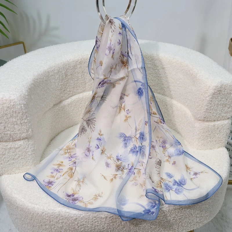 2025年春新作-軽量薄手シフォンシルクスカーフ-00-桑絹ネクタイ-高級感漂う女性用花柄スカーフ