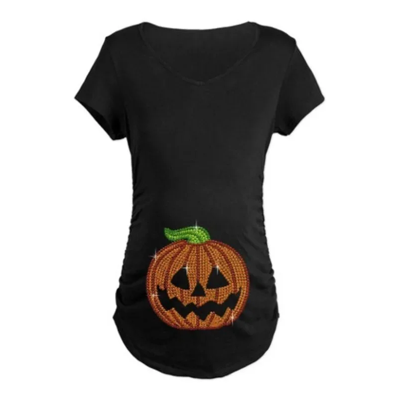 Pregnant Maternity Clothes Halloween Pumpkin Face Pattern Print Tee For Woman Short Sleeve T Shirts Top Casual Fashion Pregnancy