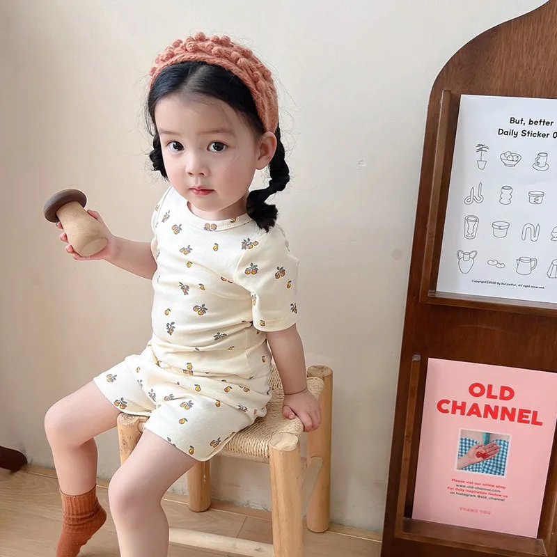 Boys Girls Summer Outfits Clothes Baby Cotton Short Sleeves Shirt Shorts Suits Children Top+Pants Sets 2pcs 0-7T