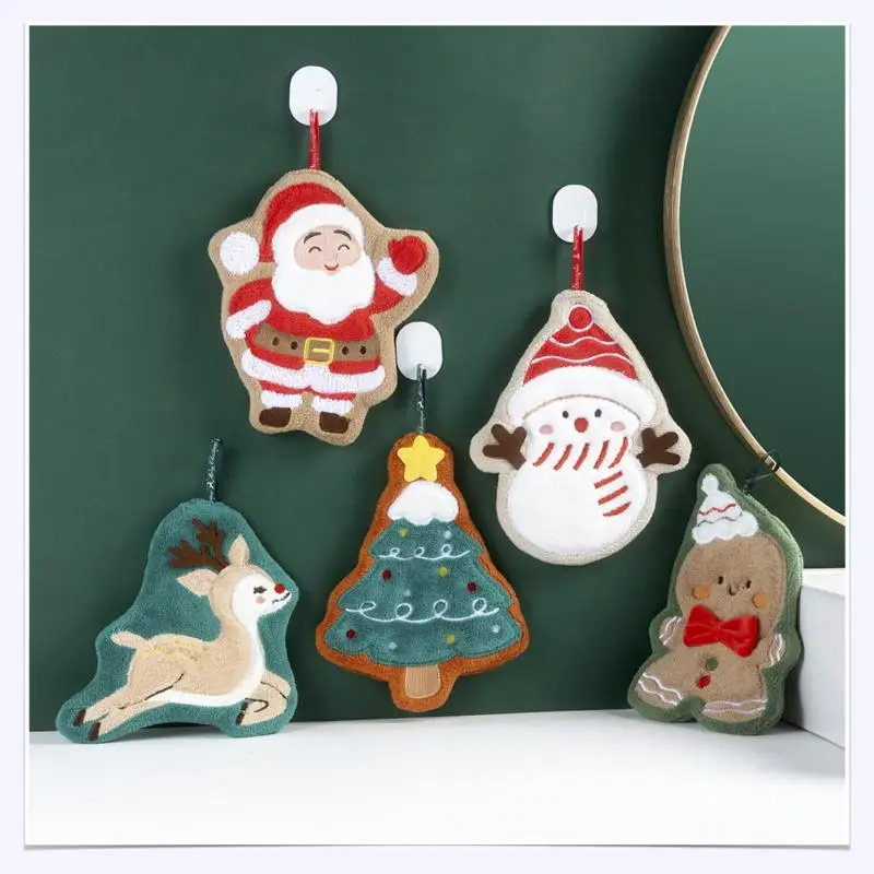 

Рождественское полотенце для рук, кухонная впитывающая ткань для чистки, подвесная быстросохнущая тряпка для ванной комнаты, снеговик, Санта-Клаус, ткань для рук