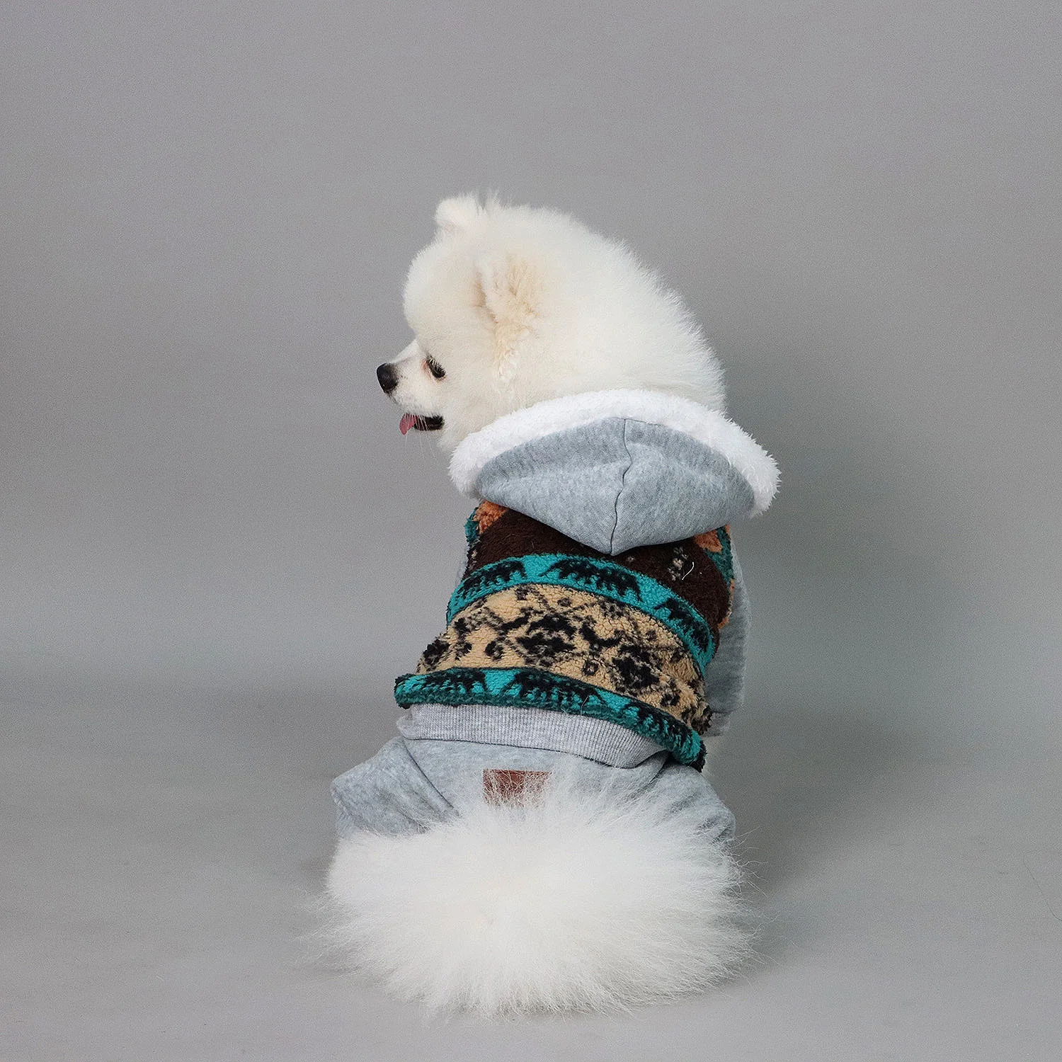 Dog Hooded Pajamas for Small Dogs - Puppy Medium Warm Clothes Jumpsuit in Winter, Turtleneck Classic Pattern Design for Boy Girl