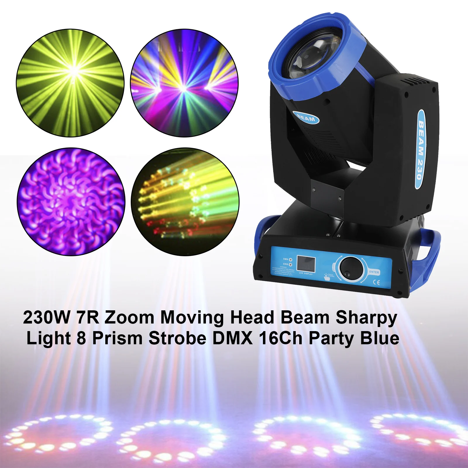 230W 7R Zoom Moving Head Beam Sharpy Light 8 Prism Strobe DMX 16Ch Party Blue