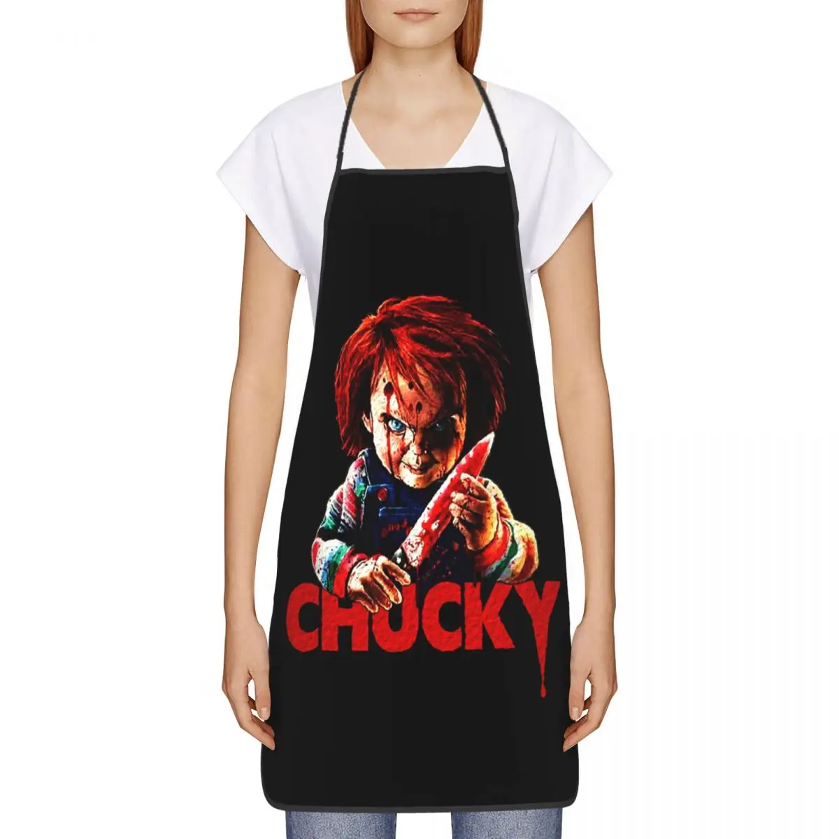 Unisex Chucky Killer Horror Halloween Bib Apron Women Men Chef Tablier Cuisine for Kitchen Cooking Child's Play Movie Gardening