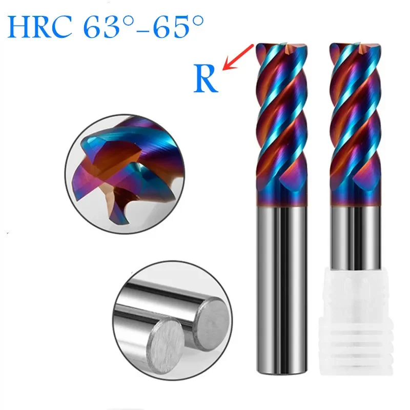 CNC Corner Radius End Mill Carbide 4 Flutes Router Tool Tungsten Machine Milling Cutter Tools HRC50 55 60 65 mill R0.2 R0.5 R1