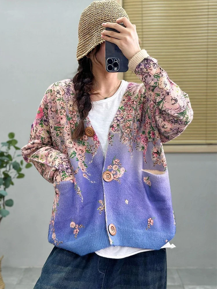 Max LuLu 2024 Fashion Classic Knitwear Spring Womens Printed Loose V Neck Luxury Cardigans Ladies Casual V Neck Floral Sweaters