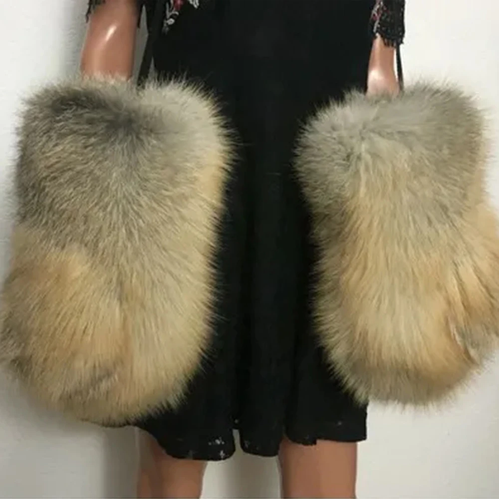 winter high quality women fox fur bigger mittens with double fur palms and opisthenar fox fur full skin gloves mitten