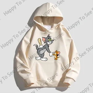 Tom và Jerry Hoodies Cotton Pure Women Spring và Duel Autumn Tops Loose Lazy Phong cách hoạt hình vui nhộn PULLOVER TOM VÀ JERRY 10 Áo nỉ bán hàng chính của Tom và Jerry - №4
