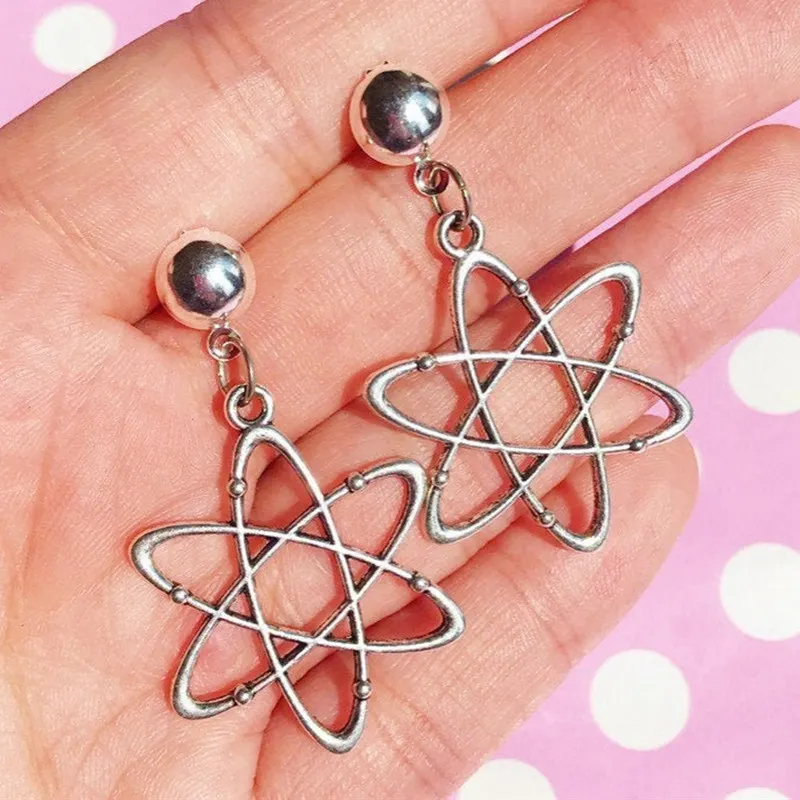Retro Atomic Star Alloy Accessories Women's Drop Earrings Charm Pendant Jewelry Silvery Girl Eardrop Gifts for Her