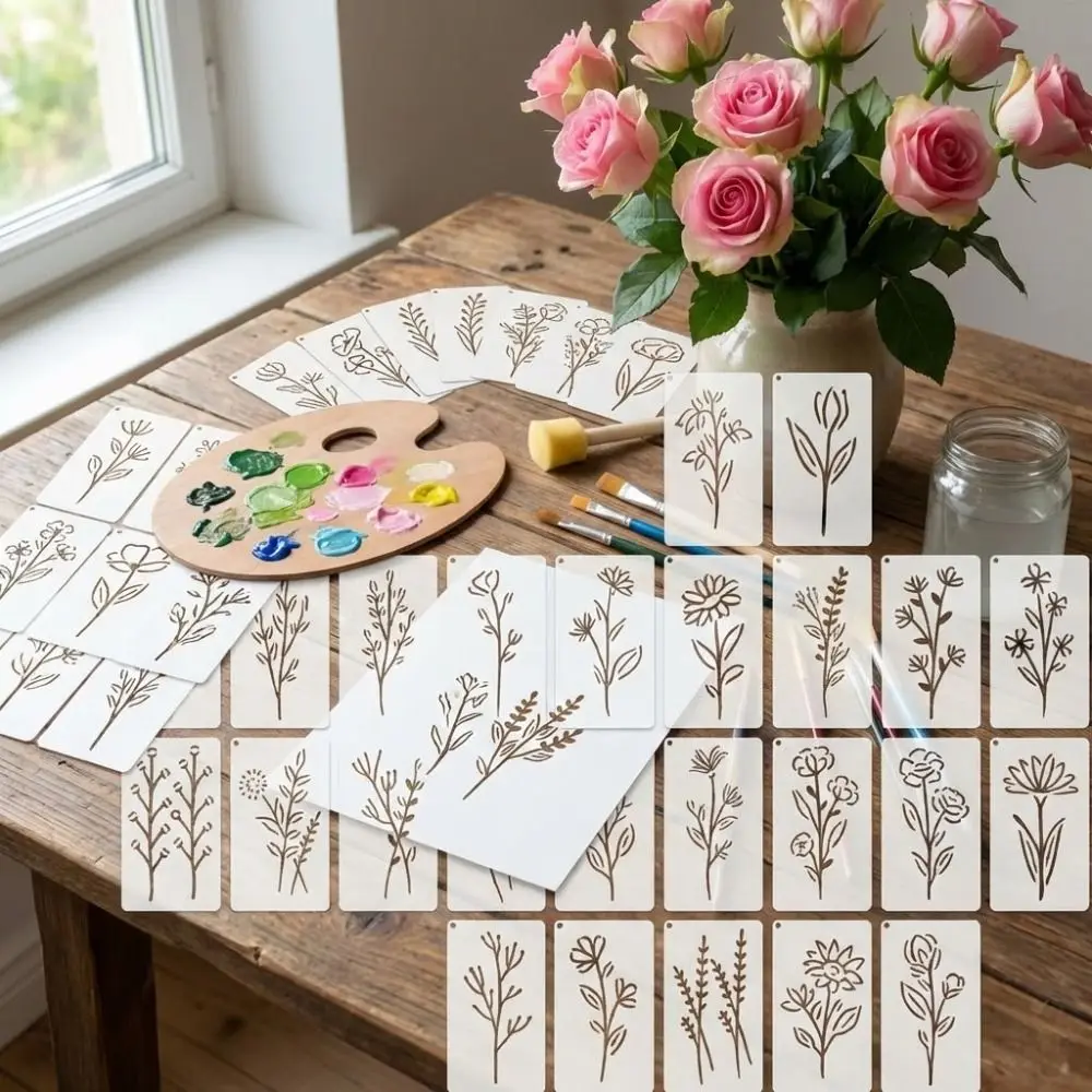 50pcs/set Floral Series DIY Painting Stencil Set Reusable Hollow Spray Painting Stencils PET Washable Painting Templates