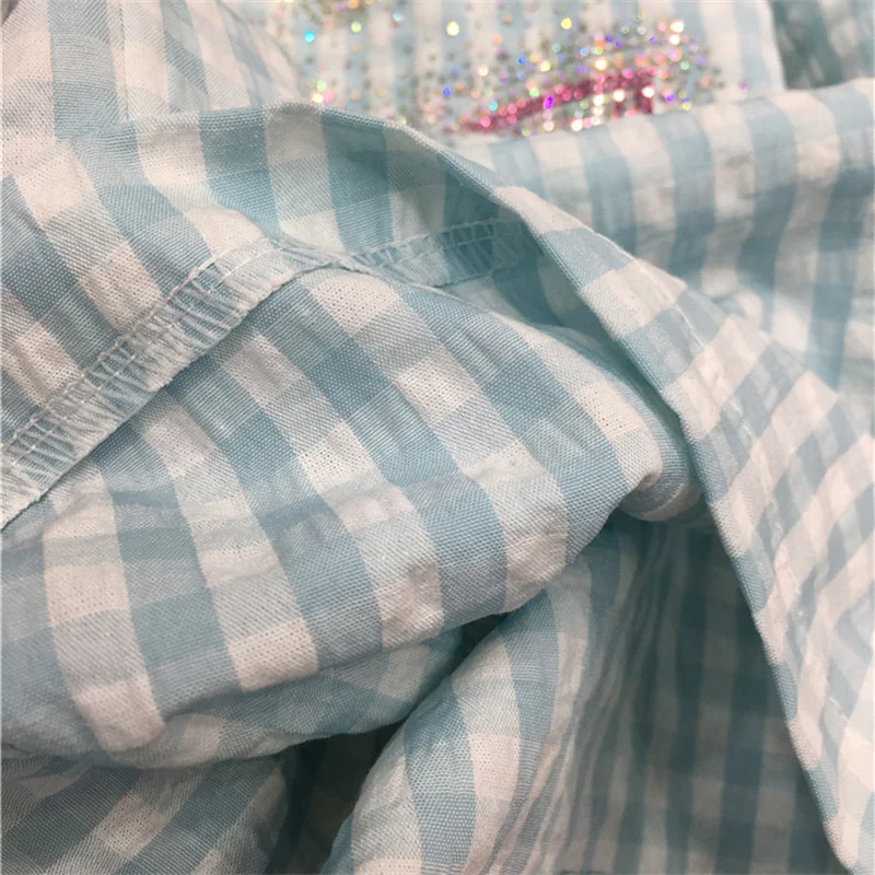 เพชรเจาะกางเกงผู้หญิงลดอายุผีเสื้อลายสก๊อตขาตรงเอวกางเกงขากว้างผ้าฝ้ายฤดูร้อนกางเกงบาง