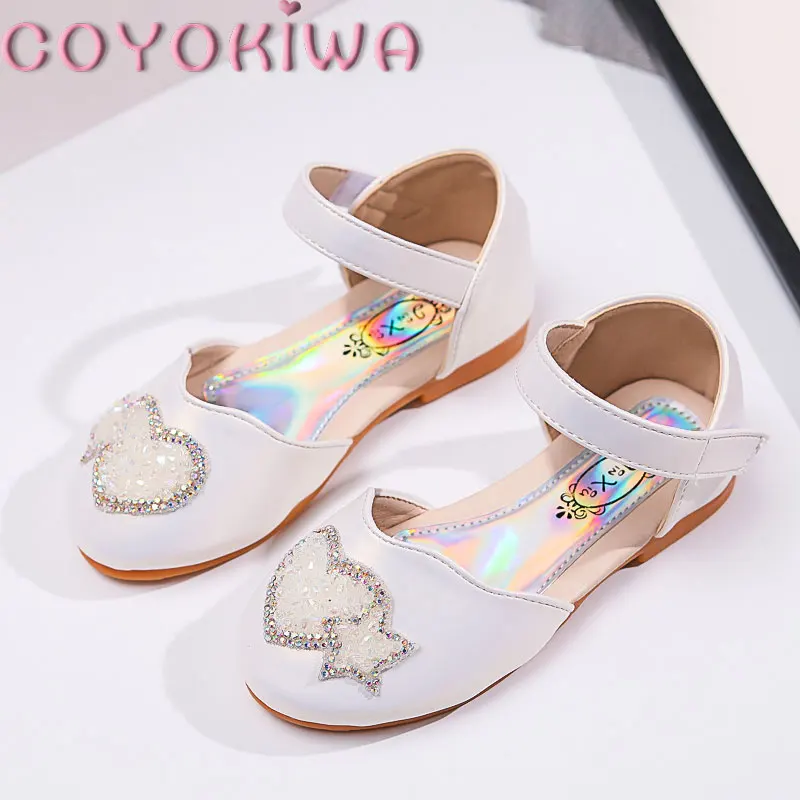 

Baby Girls Princess Party Shoes Toddler Girls Leather Glitter Rhinestone Bow Flats Little Kid Birthday Dress Sandals Flower Girl