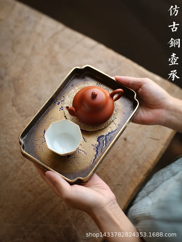 Imitation bronze pot painted Brass Teapot for old bronze plate pot pad manual seal cutting tray tea tray