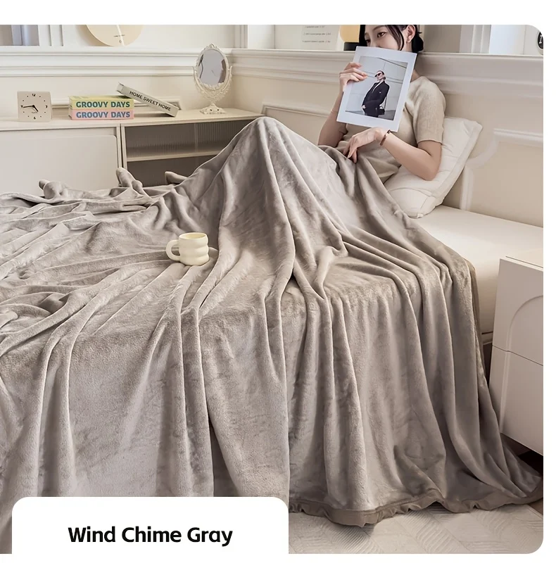 Solid Color Soft Flannel Sofa Throw Blanket Cozy Multi-Purpose Plush Blankets for Bed Travel Office Nap Single Double Bed Sheet
