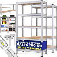 Set 2 Estanterias Metálicas 5 Niveles Almacenamiento 170x75x30cm Carga máxima de 350kg Metal galvanizado