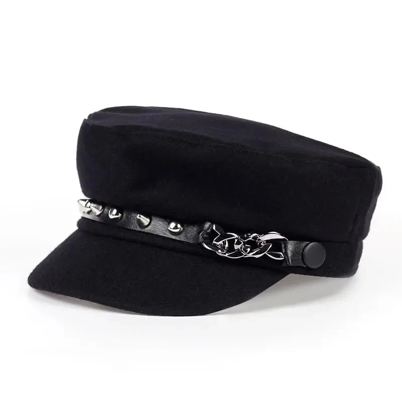 1piece Unisex Rivet Chains Navy Cap Outdoor Sunscreen Leisure Hat Spring Autumn Travel Tourism Beach Vacation