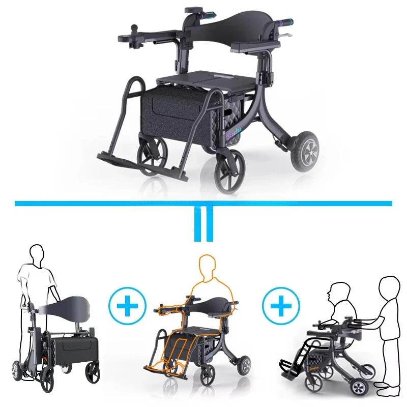 

4 in 1 Multifunction Lightweight Disabled Equipment Walker Assistant Electric Rollator Walker Wheel Chair with Seat