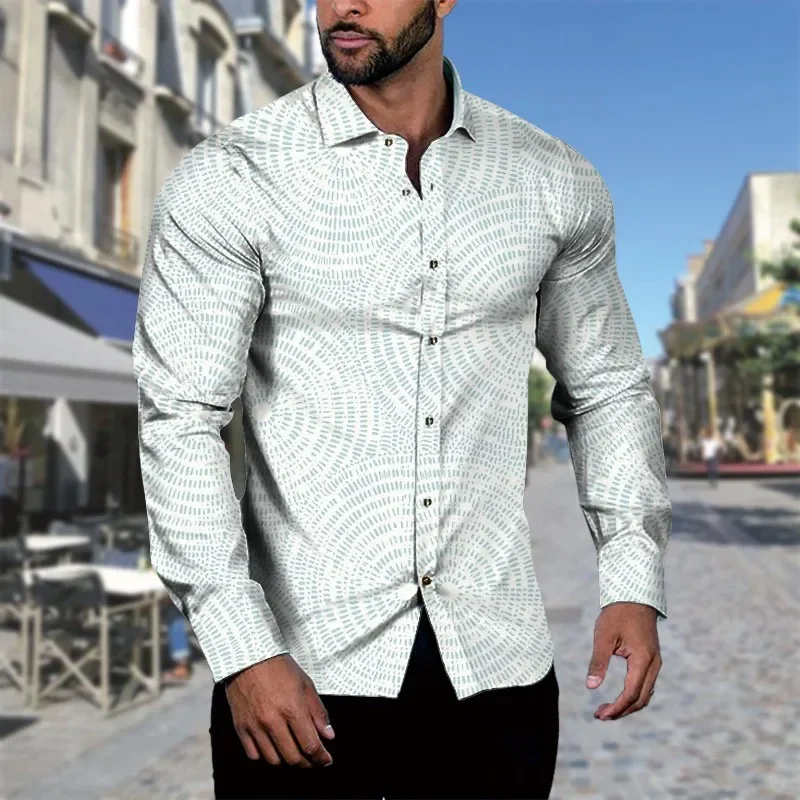 

2026 Spring New Men's Printed Striped Casual Oversized Long Sleeve