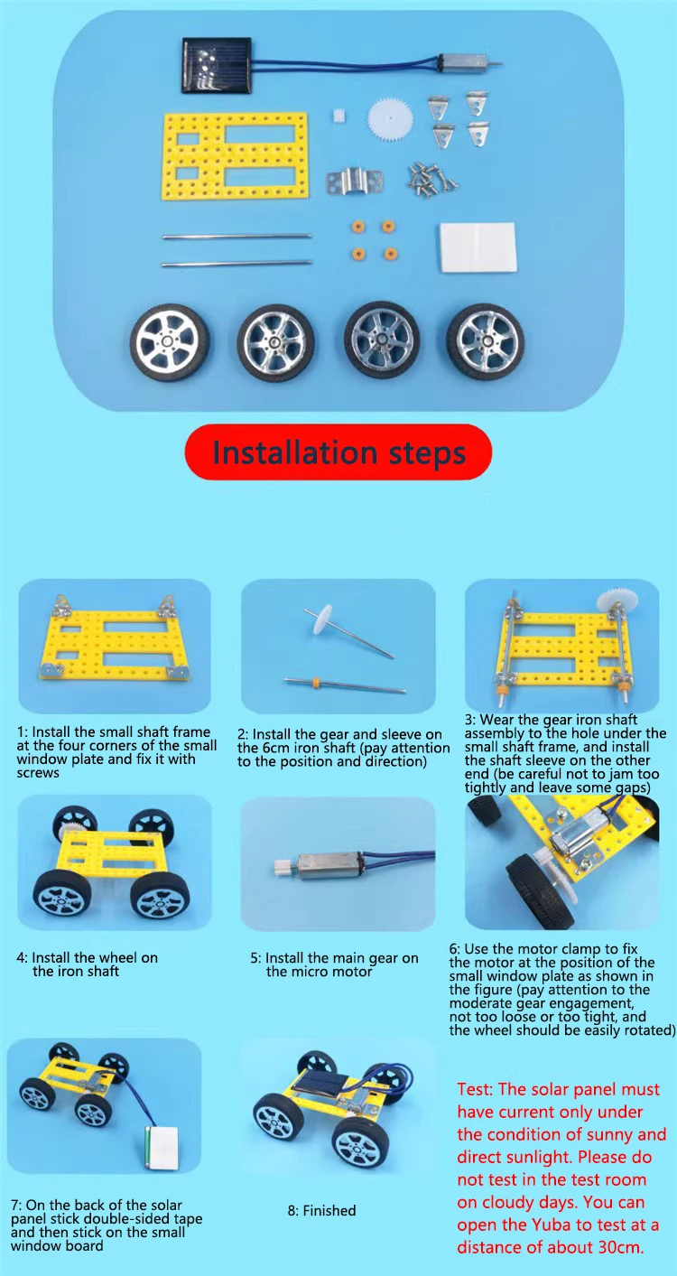 Carro de brinquedo solar para crianças mini diy montado kit carro movido a energia haste brinquedos educativos para crianças criatividade presente aniversário