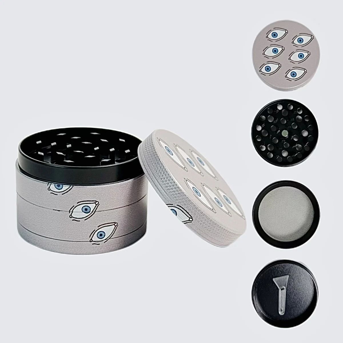 Moedor de Ervas de Liga de Zinco de 4 Camadas com Padrão Olho Azul de 2 polegadas (5cm), Fechamento Magnético, Ferramenta Manual de Metal para Fumar, Moedor de Tabaco, Presente