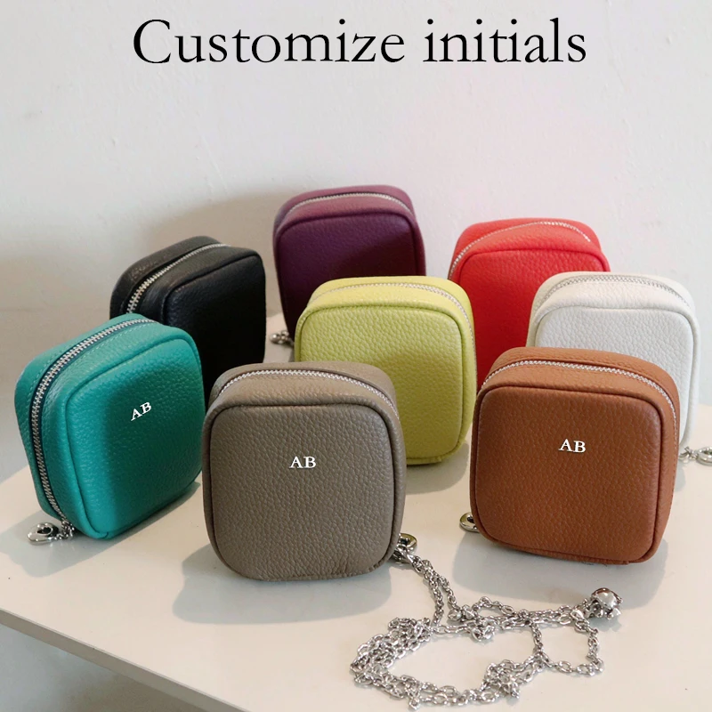 Customize Initials First Layer Cowhide Grain Mini Clutch Makeup Bags For Women Luxury Designer Purses 2026 New In Chain Shoulder