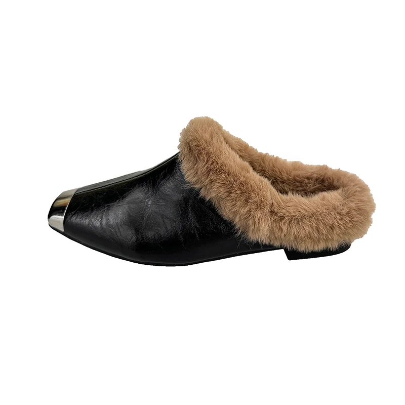 الفراء النعال النسائية ساحة تو موضة البغال Singback أحذية 2025 جديد أحذية الشتاء الدافئة عادية قصيرة أفخم دافئ فام أحذية الثلوج