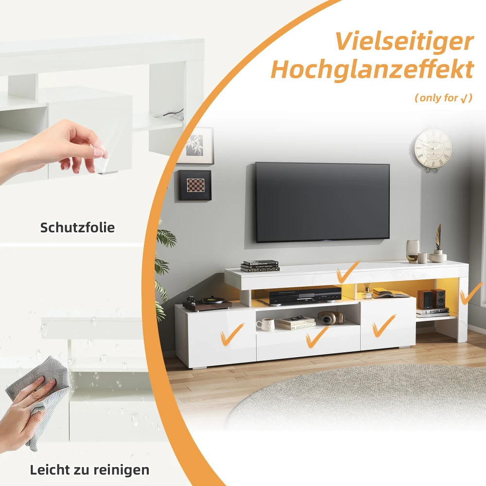 192 * 37 * 53 cm moderner Wohnzimmer-TV-Schrank mit 3 Schränken, TV-Ständer mit LED, Hochglanz-Lowboard, Kommode für 85-Zoll-Fernseher – Detail 8