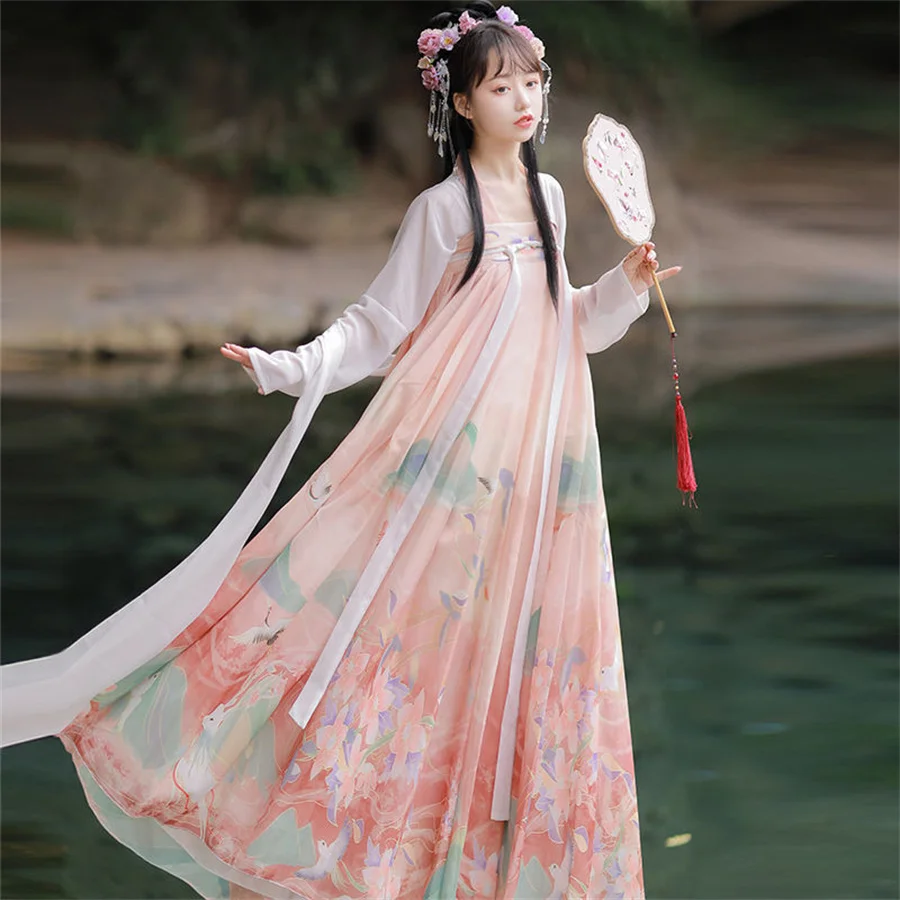 Vestido Hanfu de estilo chino para mujer, vestidos de princesa Bordados florales, elegantes y tradicionales, traje de baile de escenario de Cosplay de hada Oriental