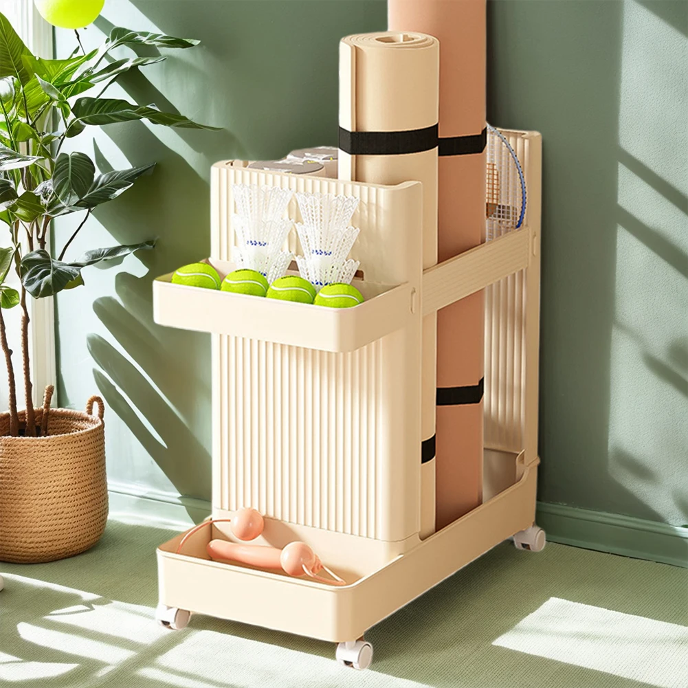 Sports Equipment Storage Rack with Wheels Fitness Equipment Storage Rack Sports Equipment Trolley Basket Yoga Mat Storage Rack