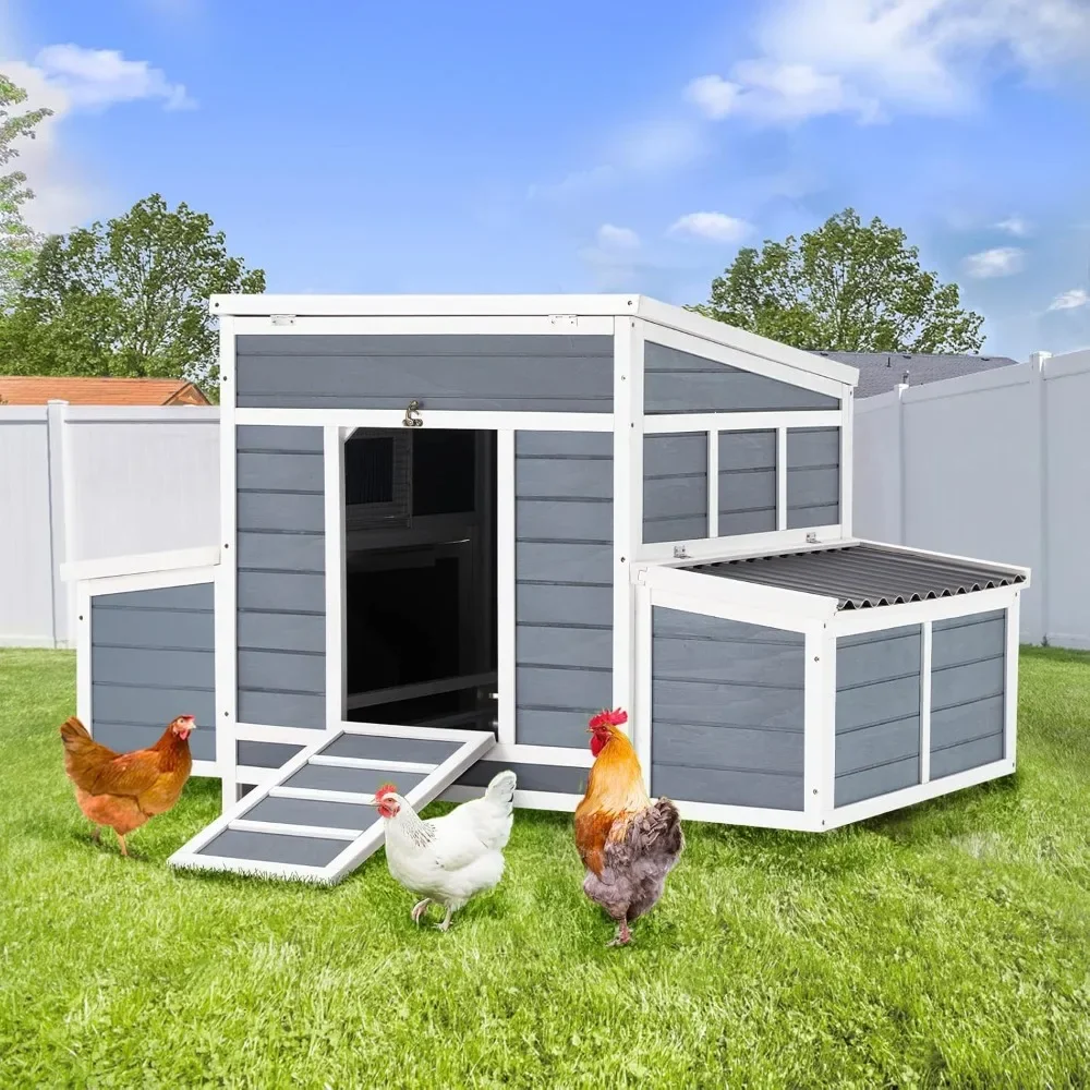 Large Chicken Coop with Running Track, 6 Chicken Coops, Wooden Coop, Outdoor Poultry and Pet Coop, 56.3X34.5X34