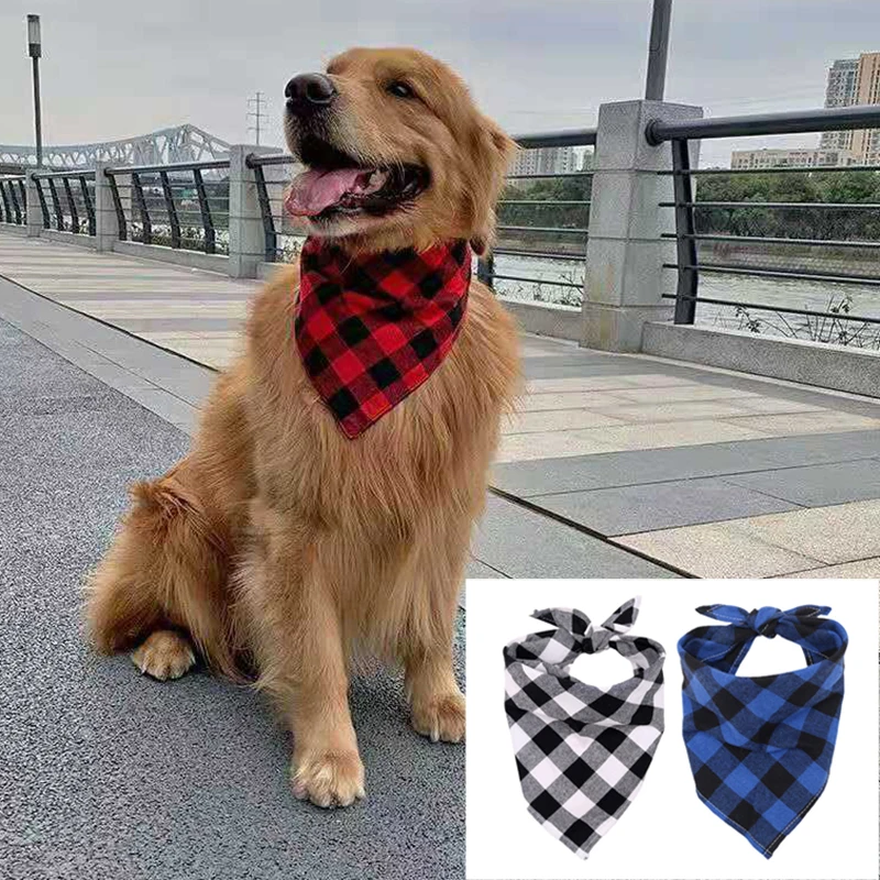 Cotton Big Dog Bandanas Bibs for Medium Large Dogs Classic Plaid Pet Triangle Scarf Golden Retriever mascotas Stuff Accessories