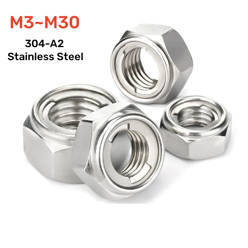 

1~10pcs M3 M4 M5 M6 M8 M10 M12 M14 M16 M18 M20 304-A2 Stainless Steel Hex Hexagon Metal Self-locking Nut Locknut DIN980 GB6184