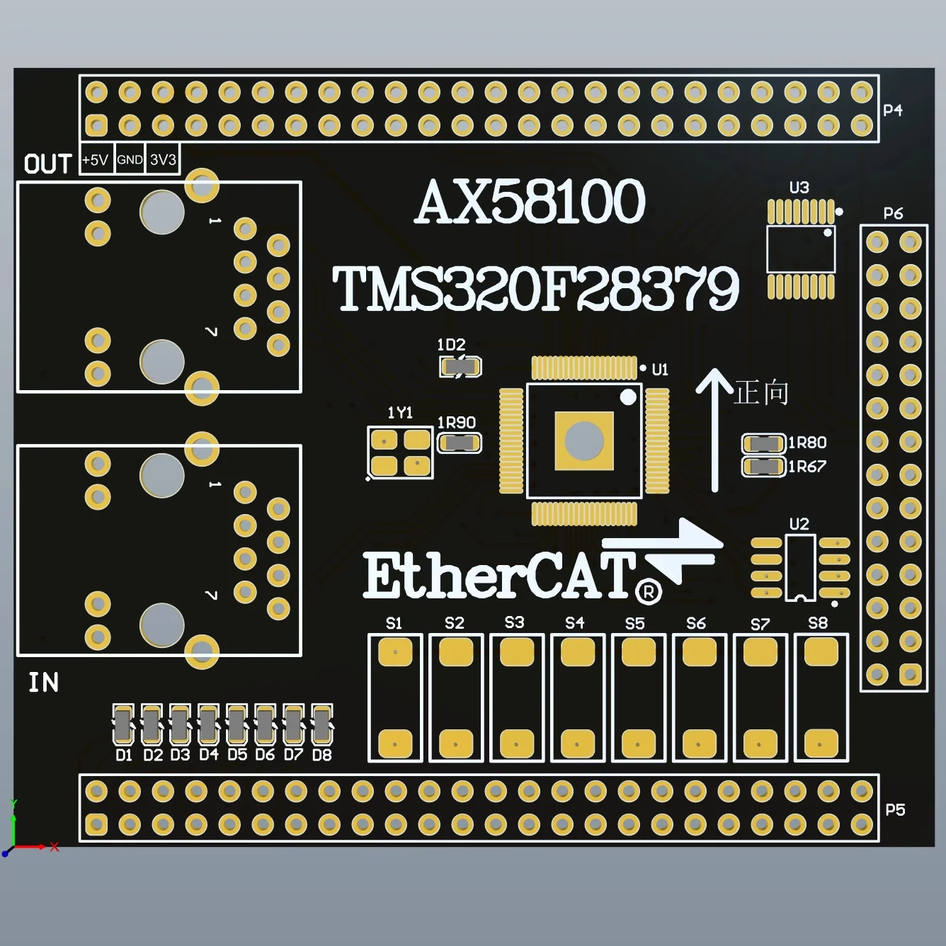 TMS320F28379+AX58100 EtherCAT Servo Slave CIA402 SPI/EXMC Dual Mode