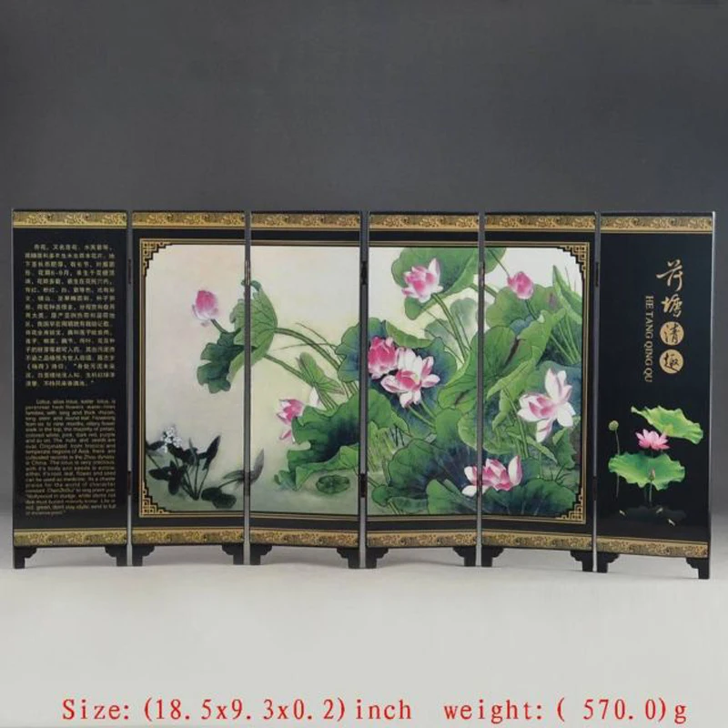 (Mini) Exquisite Chinese Handmade Lotus Flower Lacquer Folding Screen