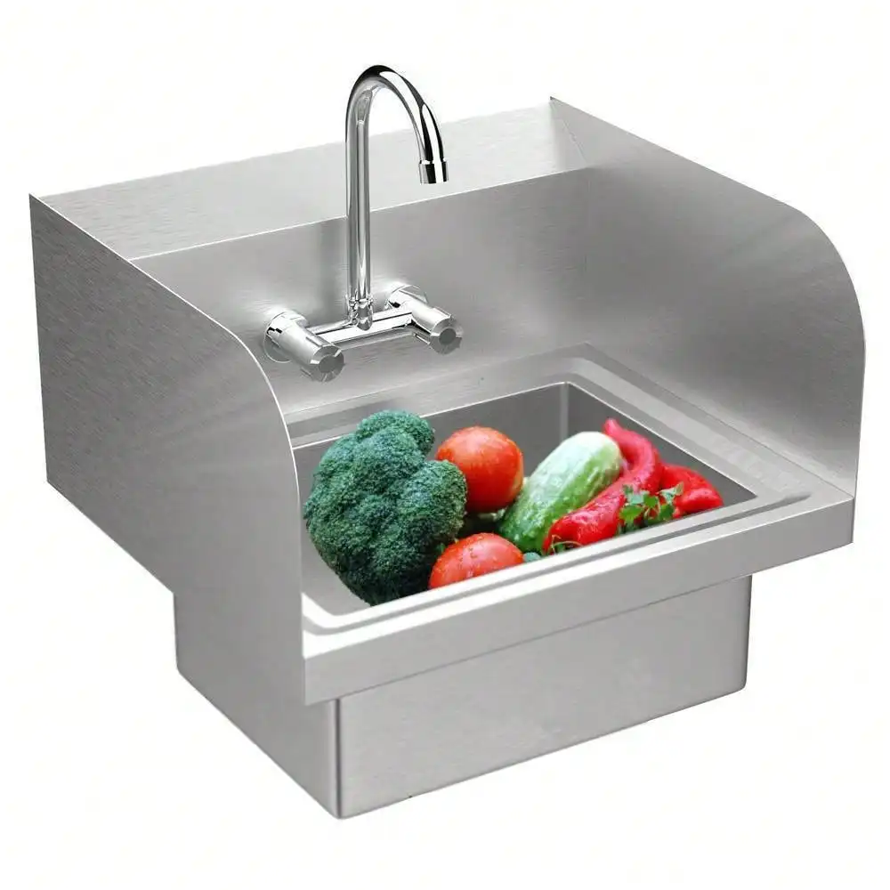 Stainless Steel Wall Mount Utility Sink w/ Faucet Commercial Hand Washing Basin