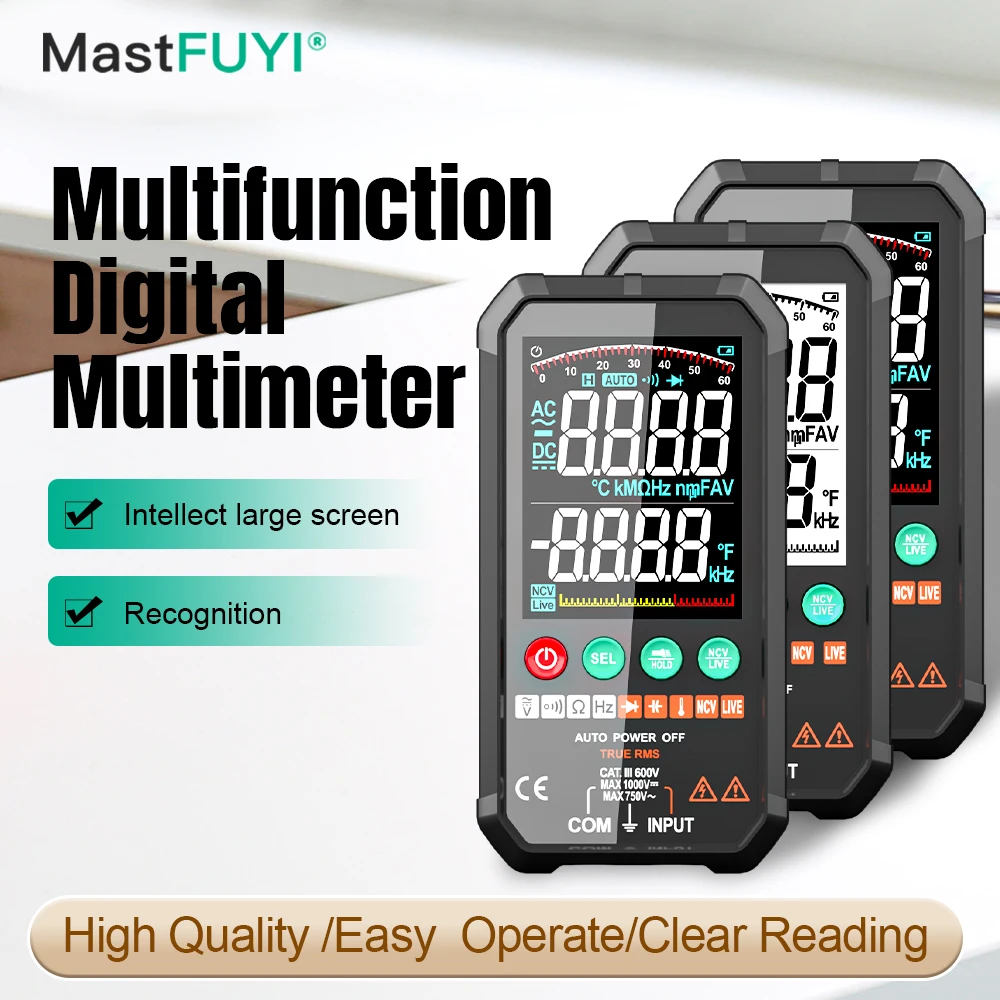 MASTFUYI Digital Multimeter Ture RMS AC DC NCV 6000 Counts  Transistor Duty Multimetro Capacitor Temperature Voltage Smart Meter