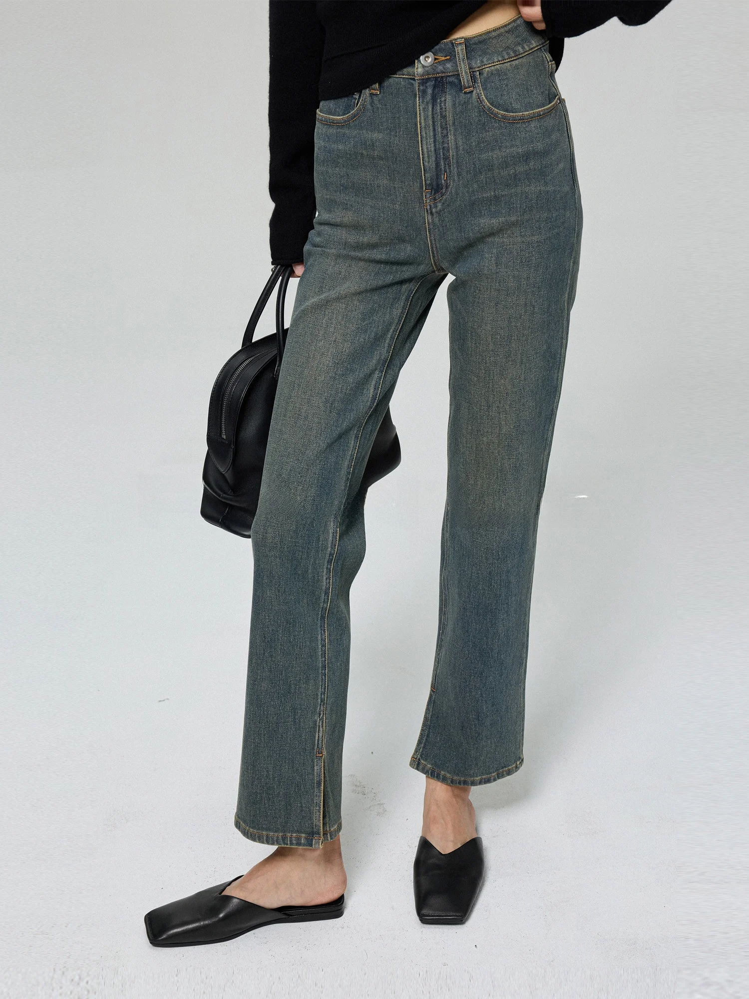 

Прямые джинсы с высокой талией, женские джинсовые брюки с разрезом в стиле ретро, утягивающие джинсовые брюки с высокой посадкой, эластичный хлопок, винтажные брюки