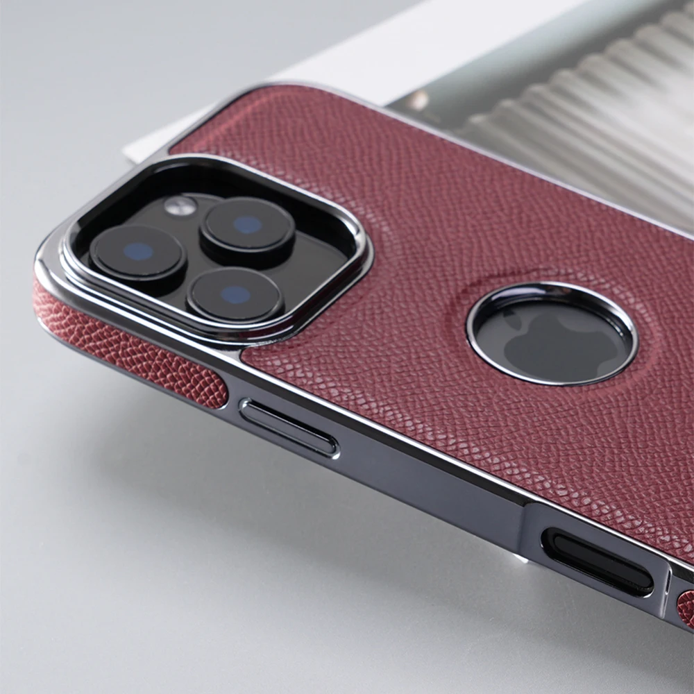 for Magsafe Case for iPhone 15 16 Pro Max Promax 16Pro 15Pro Natural Cowhide Leather Luxury Plating Logo Hole Back Cover view 2
