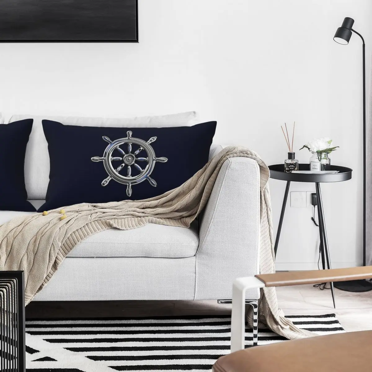 Chrome Style Nautical Wheel Applique Rectangle Linen Pillowcase Cushion Cover Polyester Decorative Bed Home Comfort Throw Pillow