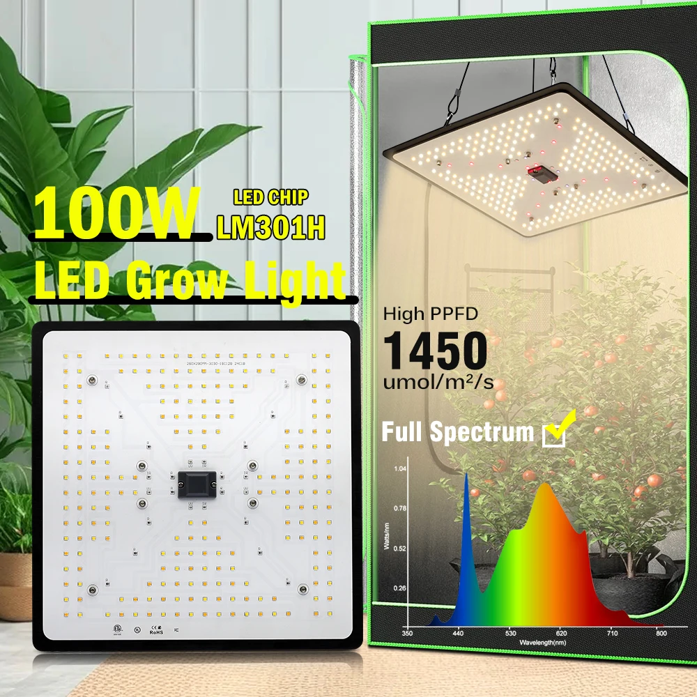 LM301H LED-Wachstumslicht, 100 W, dimmbar, Vollspektrum-Quantum-Board, Fitolamp-Licht für Zimmerpflanzen, Blumenpflanzen im Innenbereich