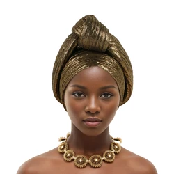 Glitter Top Knotted African Headtie Women's Turban Cap Traditional African Headdress Auto Gele Head Wraps Nigerian Wedding Geles