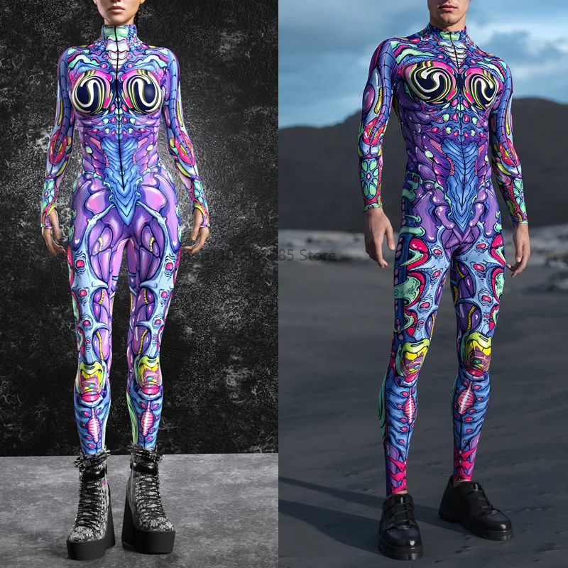 

Nasty Trip Costume Couple Bug Costume Cosplay Jumpsuit women Men Print Catsuit Holiday Masquerade Party Zentai Suit
