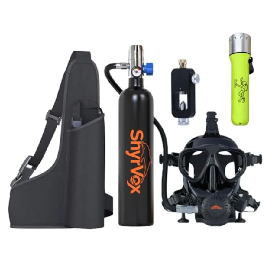 

Portable scuba tank mask set for snorkeling, pool training, emergency air supply: aluminum 1L lung tank, full face snorkel mask